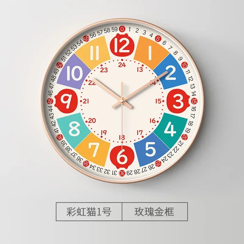 horloge murale moderne dessins animés couleurs vives chiffres romains sans tic tac enfants décoration