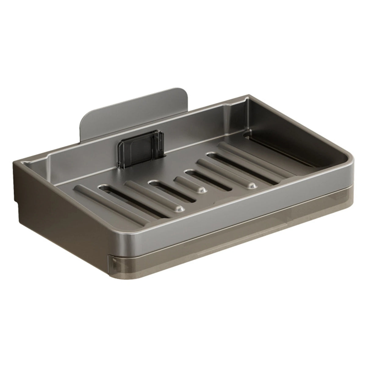 porte savon mural gris métallisé moderne adhésif lisse brillant salle bain rangement minimaliste accessoire