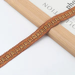 ruban décoratif polyester 2cm large motif géométrique beige rouge orange gris violet vert classique
