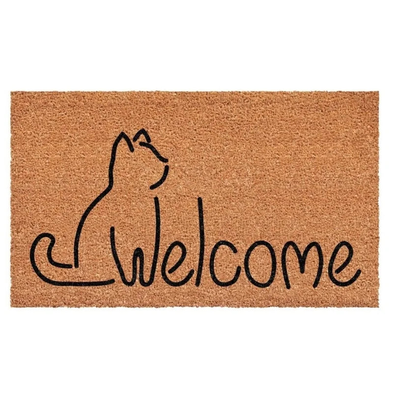 tapis d'entrée tapisserie chat bienvenue floral moderne résistant antidérapant 50x80cm