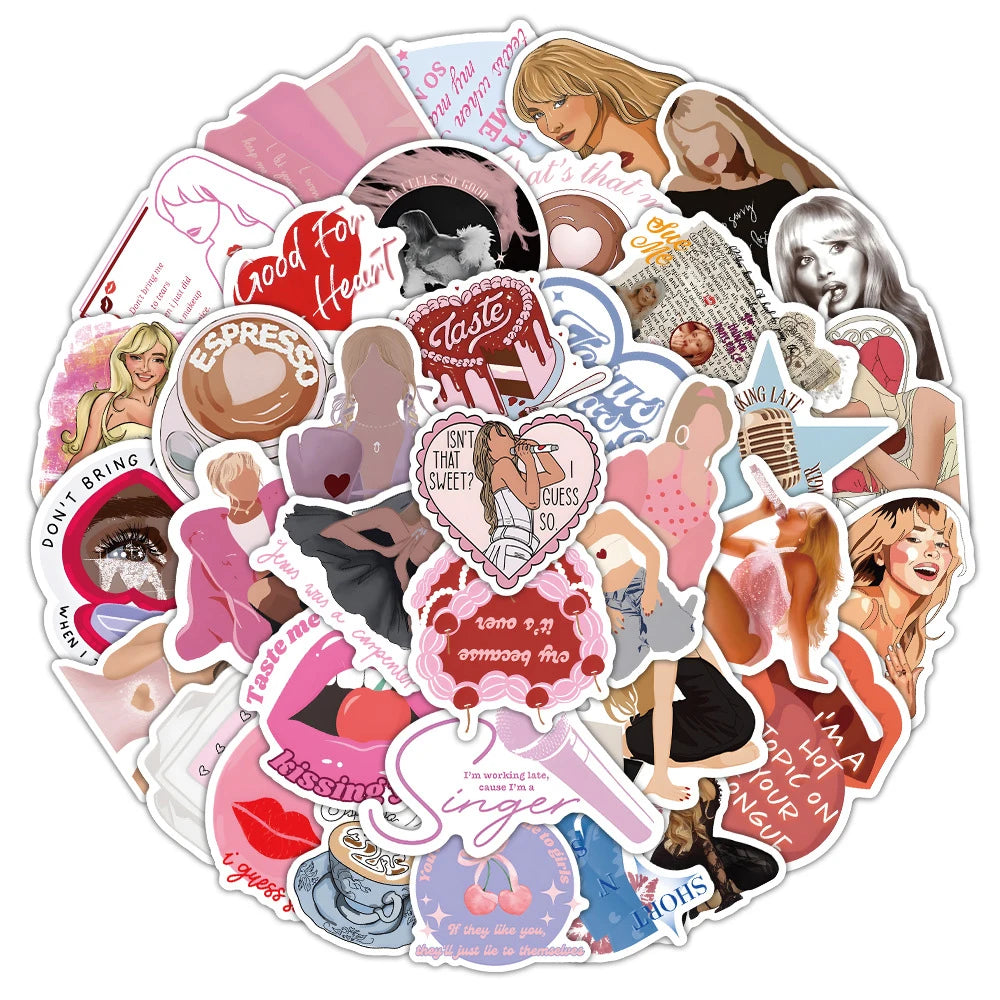 stickers dessin animé personnages textes adhésifs opaques enfants decoration portable moto sacs rose blanc