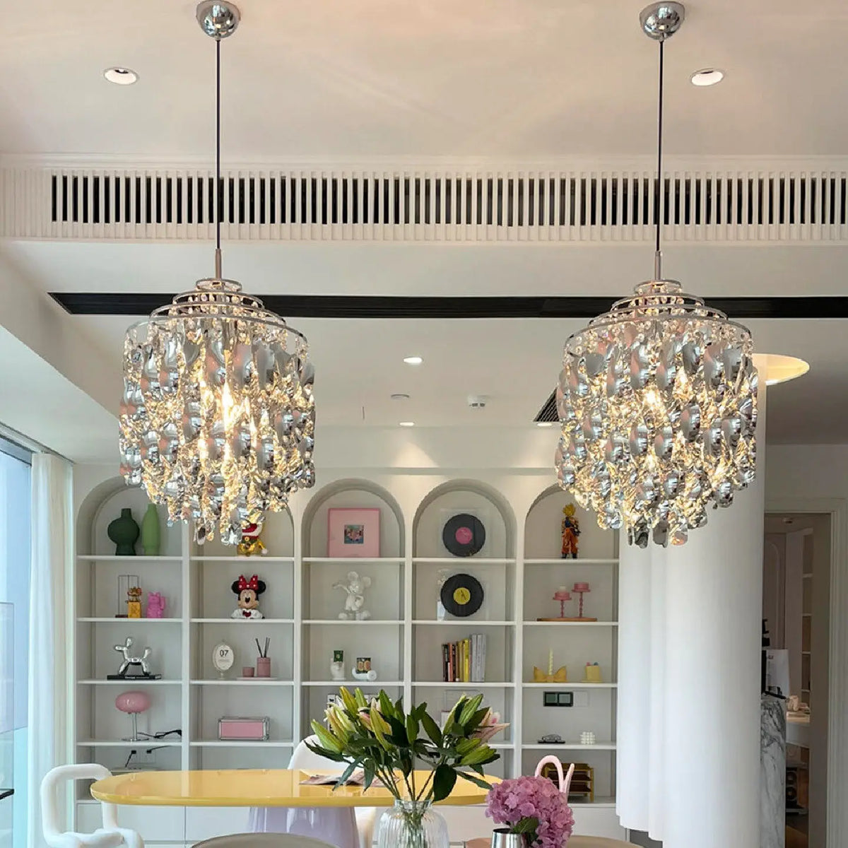 suspension lumineuse moderne transparente forme organique 3000k 4500k 6000k chambre salon restaurant