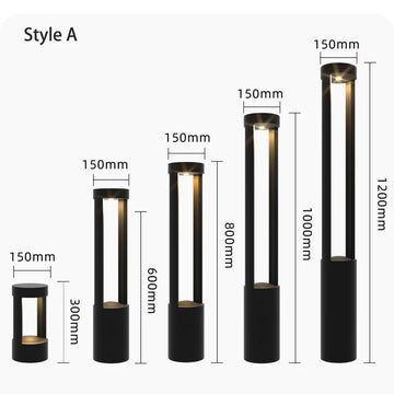 lumière solaire led moderne noire étanche jardin paysagiste 150mm 300mm 600mm 800mm 1000mm 1200mm