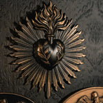 Décoration murale cœur sculpté relief doré feuilles stylisées artisanal baroque marron doré bronze