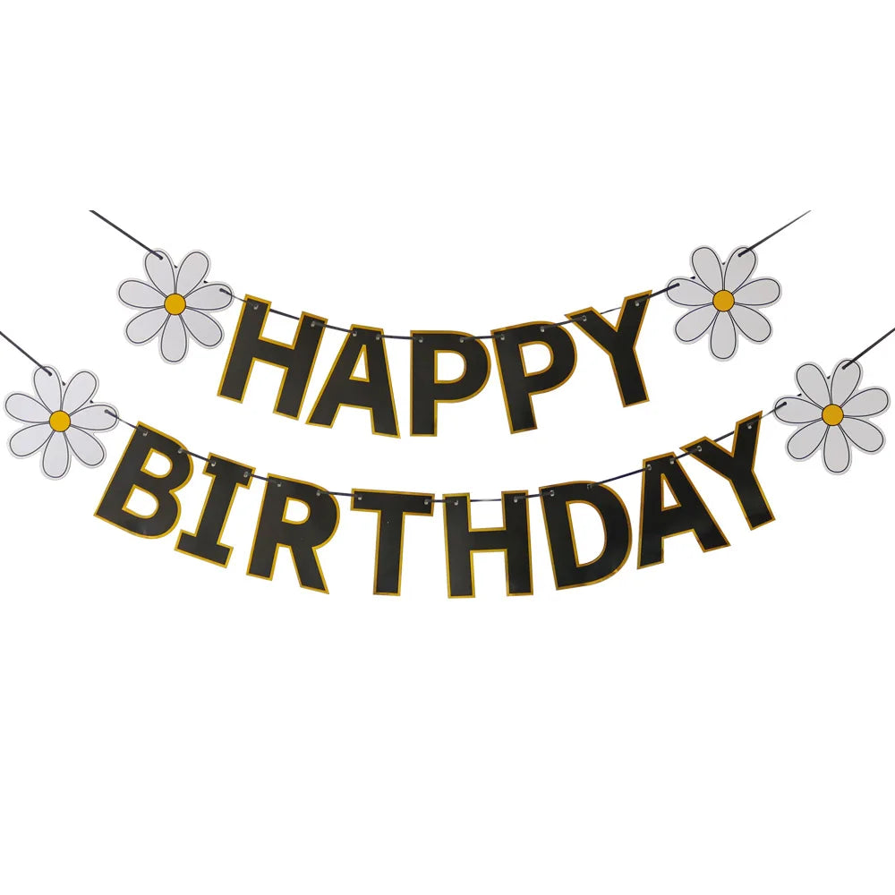 guirlande happy birthday lettres relief fleurs souriant deco enfantine joyeuse occasion anniversaire mariage baptême