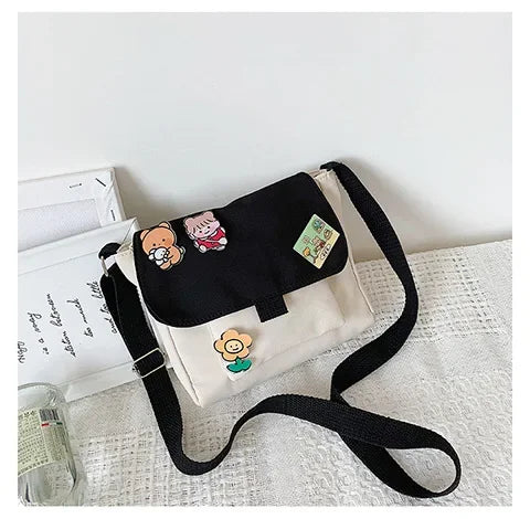 sac bandoulière femme toile imprimé chat blanc moderne décontracté polyvalent