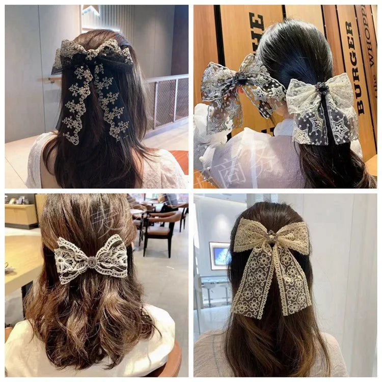 ruban dentelle fleurs simple noir blanc rose bleu violet classique clips cheveux polyester translucideDecorationFestive