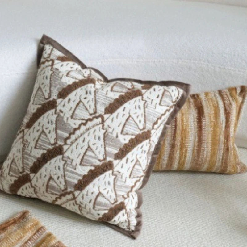 housse coussin carré moderne marron géométrique polyester 45x45cm 30x50cm decoration intérieure jacquard opaque