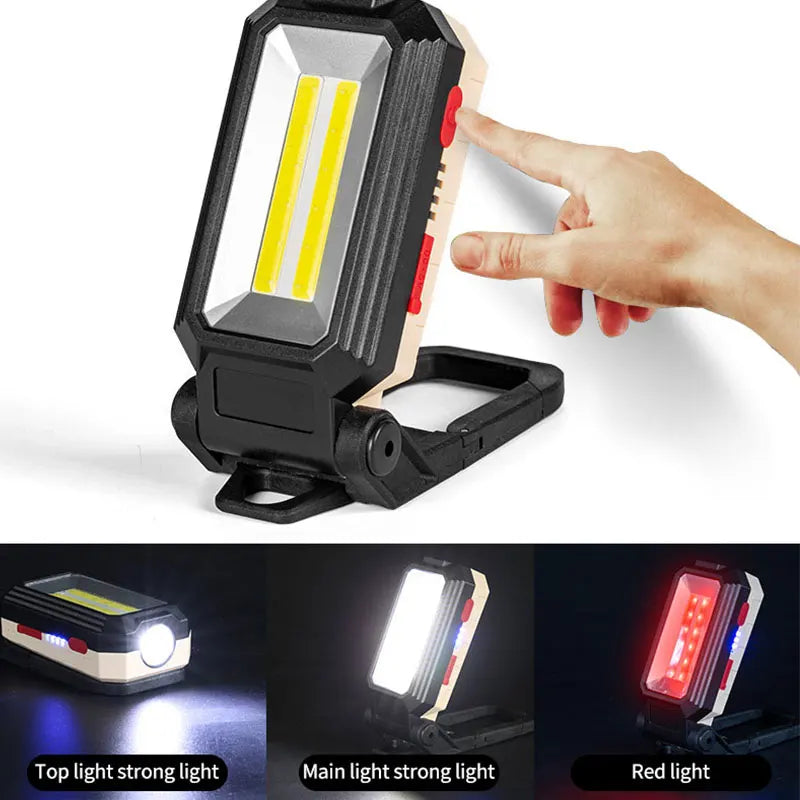 lampe travail multifonctionnelle pliante led cob haute luminosité crochet magnétique
