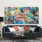 impression toile graffiti abstraite art urbain contemporain texturée couleur vives décoration murale chambre salon