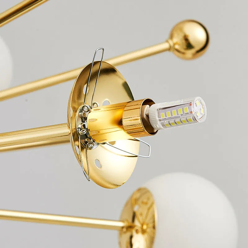 suspension lumineuse moderne or blanc 18 lumières structure radiale scandinave
