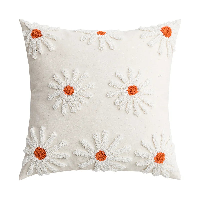 coussin peluche patchwork motif géométrique boho chic franges non toxique 45x45cm