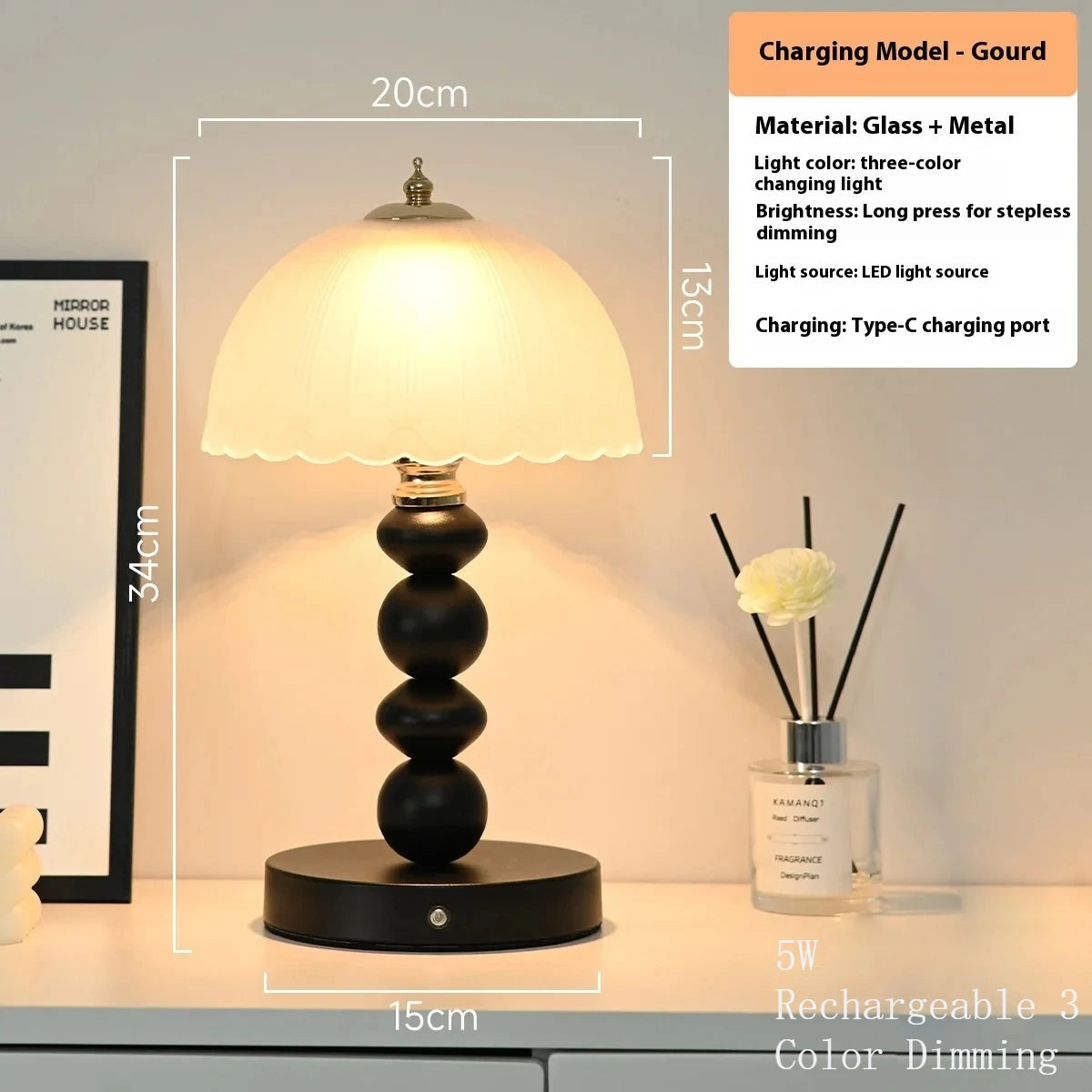 lampe table moderne verre métal rechargeable abat jour opaque minimaliste led blanc crème doré