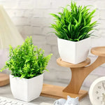 décoration intérieure plante artificielle eucalyptus bonsaï vert feuilles fines moderne sans entretien pot blanc