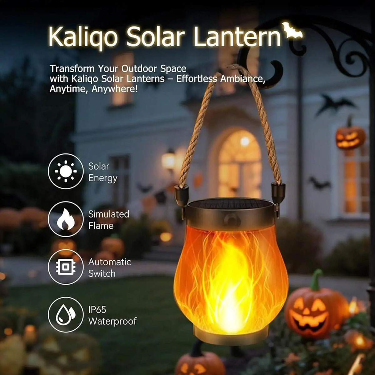 lanterne solaire transparente flamme vacillante résistante eau rustique halloween décoration corde inclusionextérieur