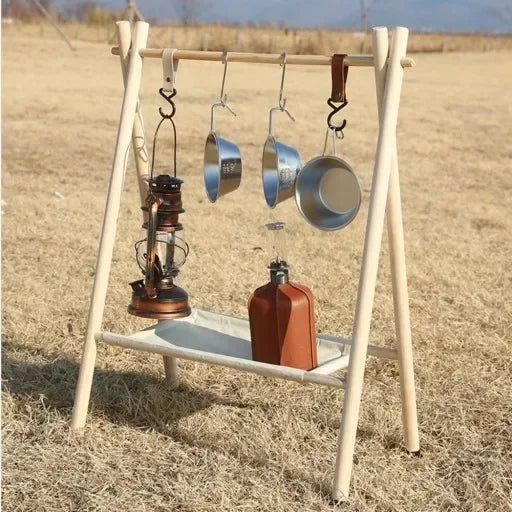 étagère multifonctionnelle bois moderne porte utensils clips métalliques planche découper camping
