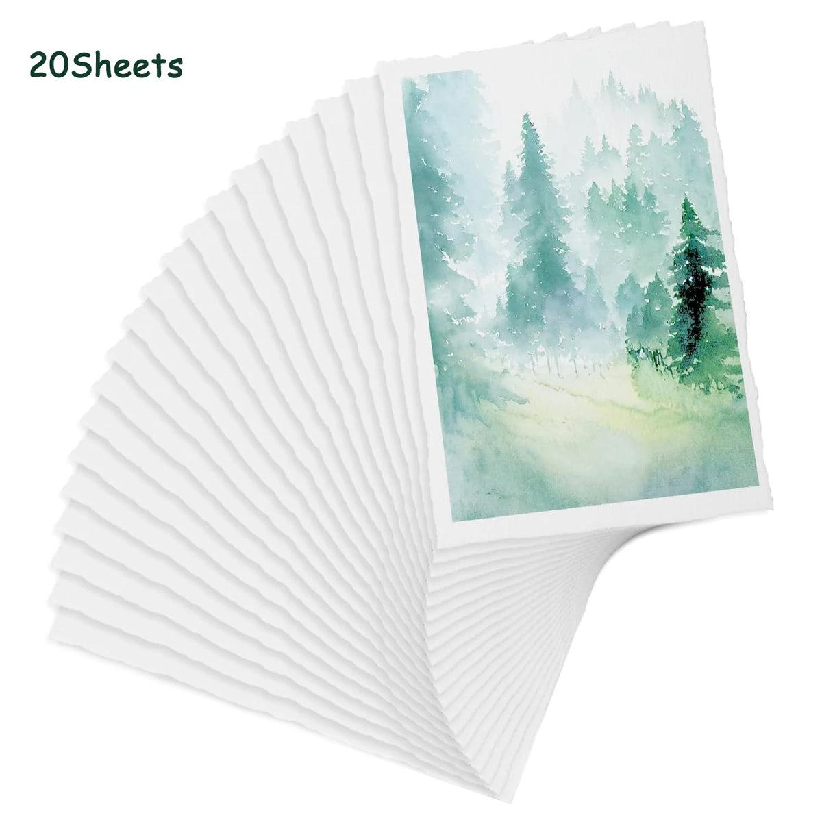 feuilles aquarelle blanc fleurs bleues texture rugueuse artisanal 300gsm clips pinceaux palette peinture boîte