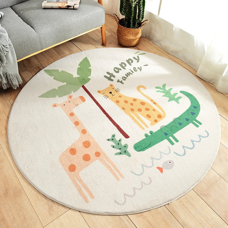 tapis rond fleuri dessins animaux mignons moderne salon chambre bébé polyester antidérapant