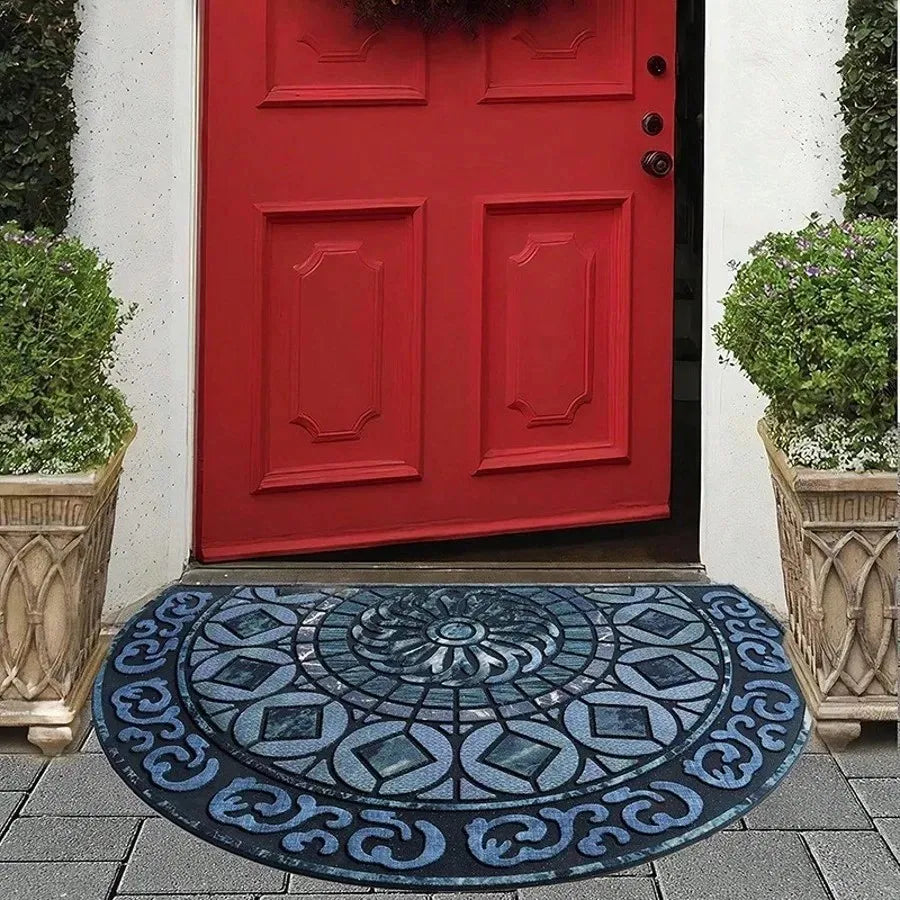 tapis d'entrée noir marron motif géométrique antidérapant polyester moderne