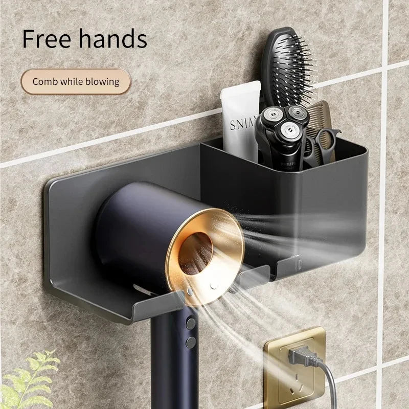 organisateur mural salle bain sèche cheveux brosse rasoir moderne minimaliste noir doré
