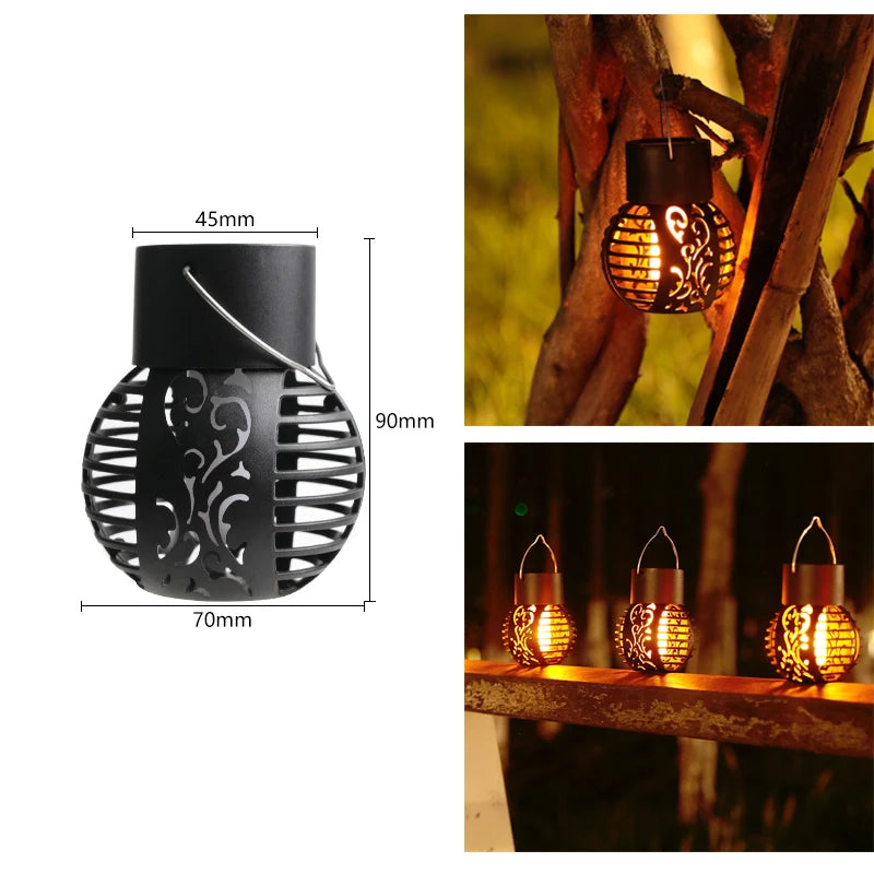 lanterne solaire effet flamme ornements floraux moderne extérieur autoinstallation led noir