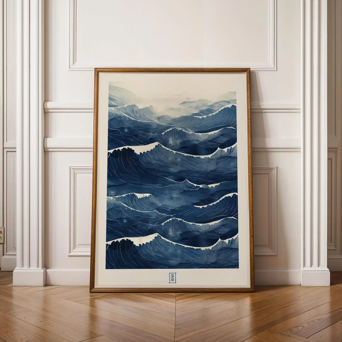 affiche murale toile abstraite ondes bleues moderne sans cadre salon wabi sabi