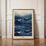 affiche murale toile abstraite ondes bleues moderne sans cadre salon wabi sabi