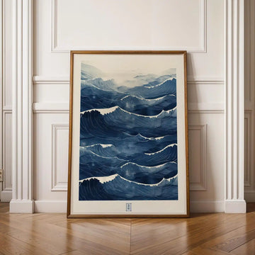 affiche murale toile abstraite ondes bleues moderne sans cadre salon wabi sabi