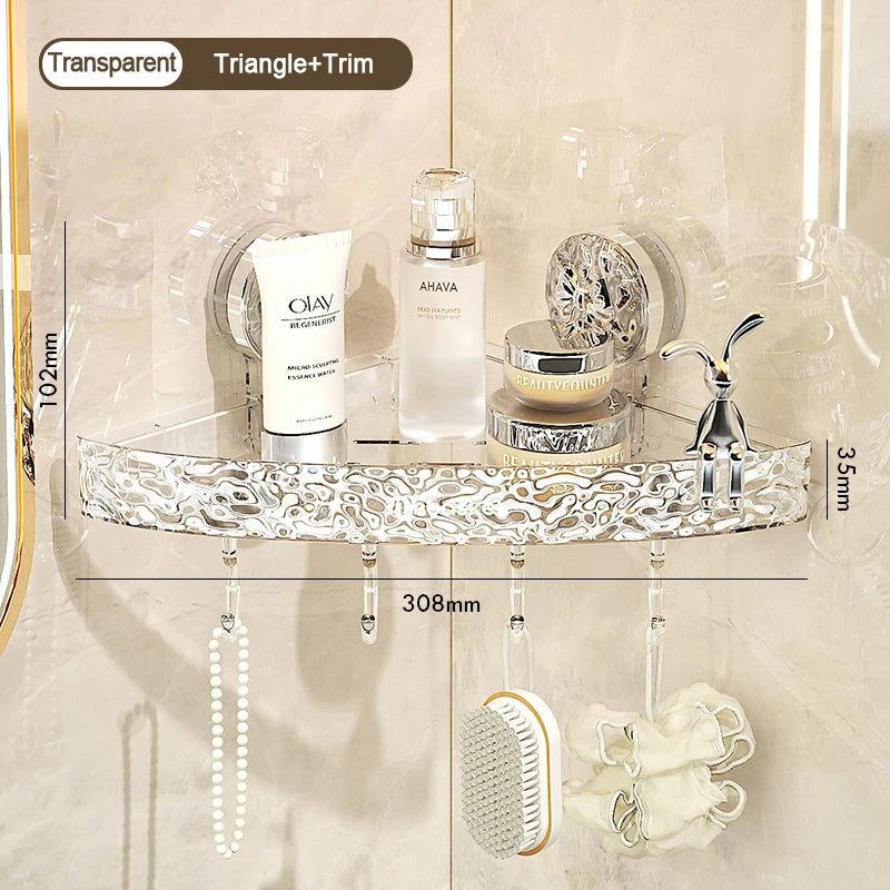 étagère salle bain adhésive transparente motif floral moderne crochets supports adhésifs