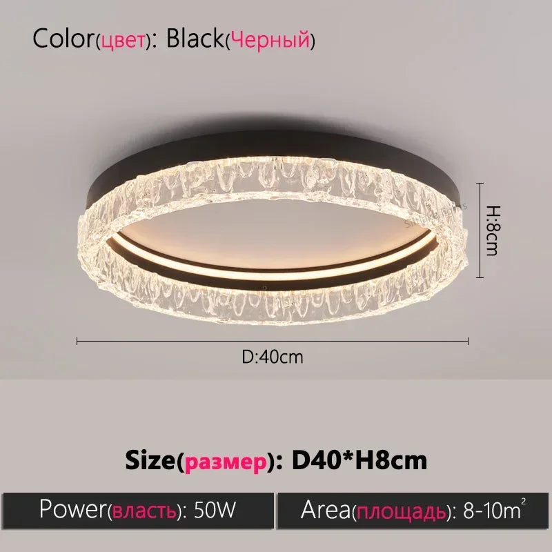 plafonnier led moderne orné cristaux blanc noir circulaire élégant surface interrupteur bouton lumière neutre