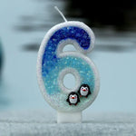 bougies chiffre glitter penguins blanc bleu noir décoratives animaux adhésives relief thèmes