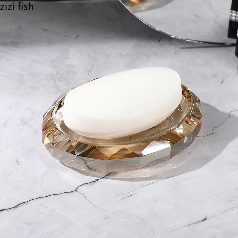 support savon moderne élégant transparent facettes géométriques contemporain or noir