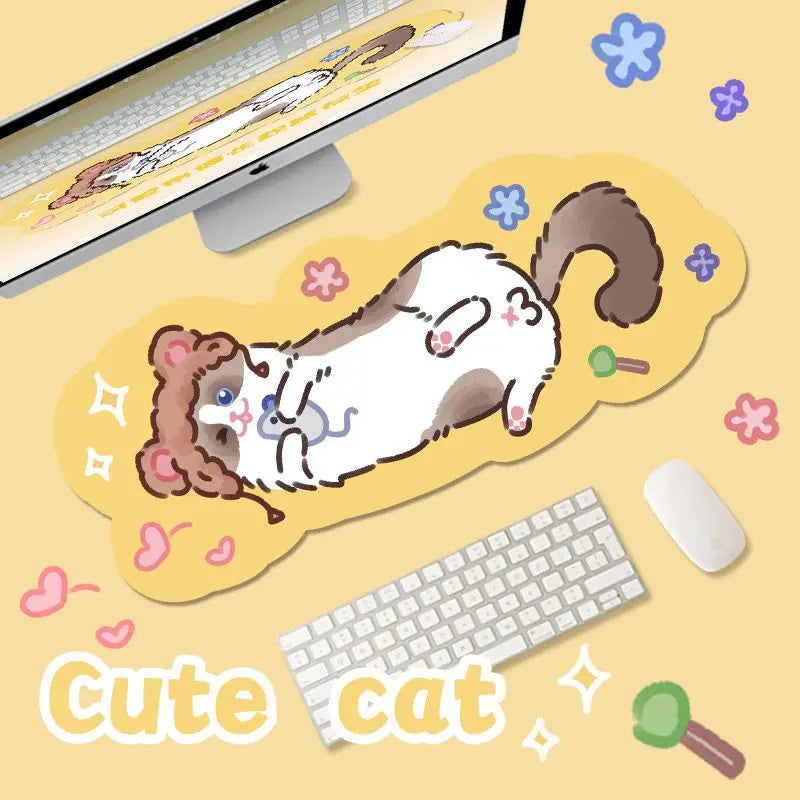 tapis souris chaton dessin animé orange blanc gris rose bleu motifs floraux poissons non