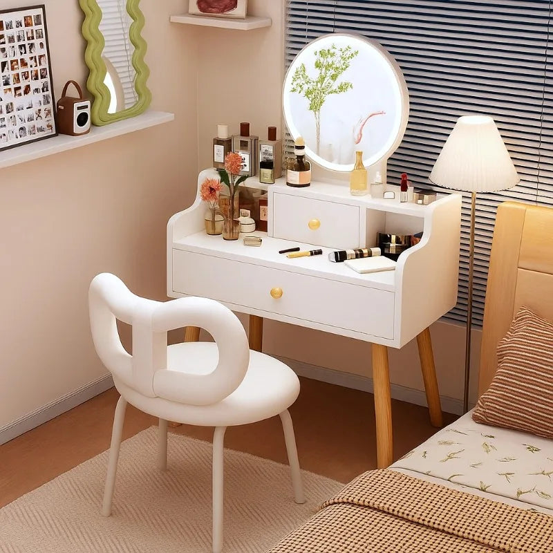 maquillage blanc moderne tiroirs chaise miroir lampe cosmétiques