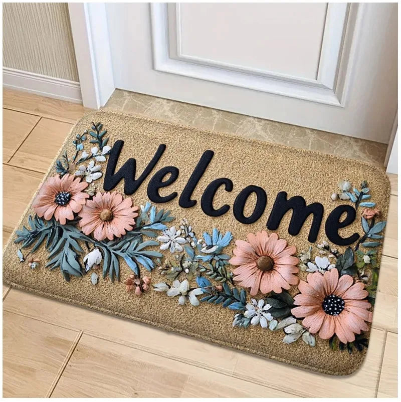 tapis d'entrée moderne fleurs motifs floraux antidérapant extérieur salon bienvenue multicolore