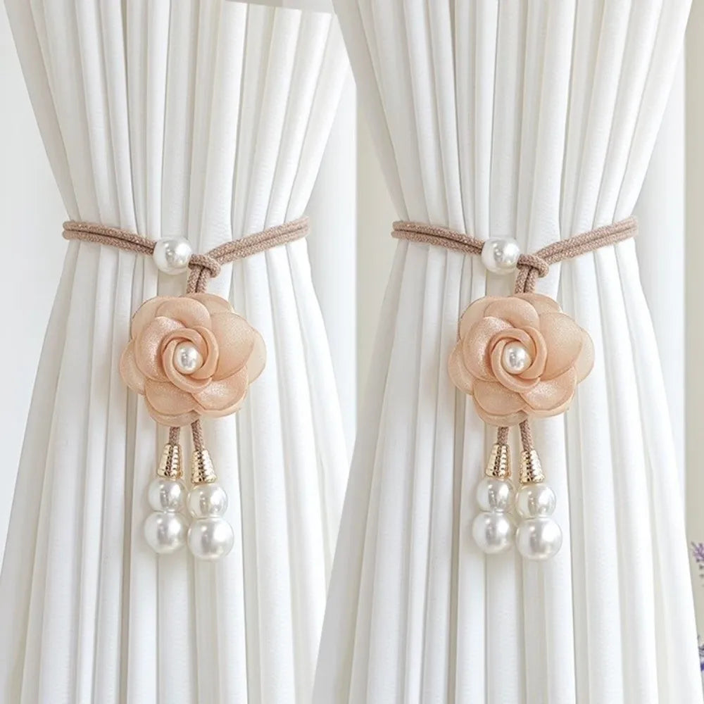 accessoires rideau fleurs cordon tressé rose violet beige blanc vert marronclair