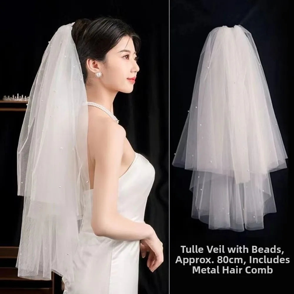 voile mariée blanc translucide classique comb métallique accessoire mariage photo femme