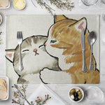 serviette table illustration chat mignon couleur beige gris rose toile lin respectueuse environnement