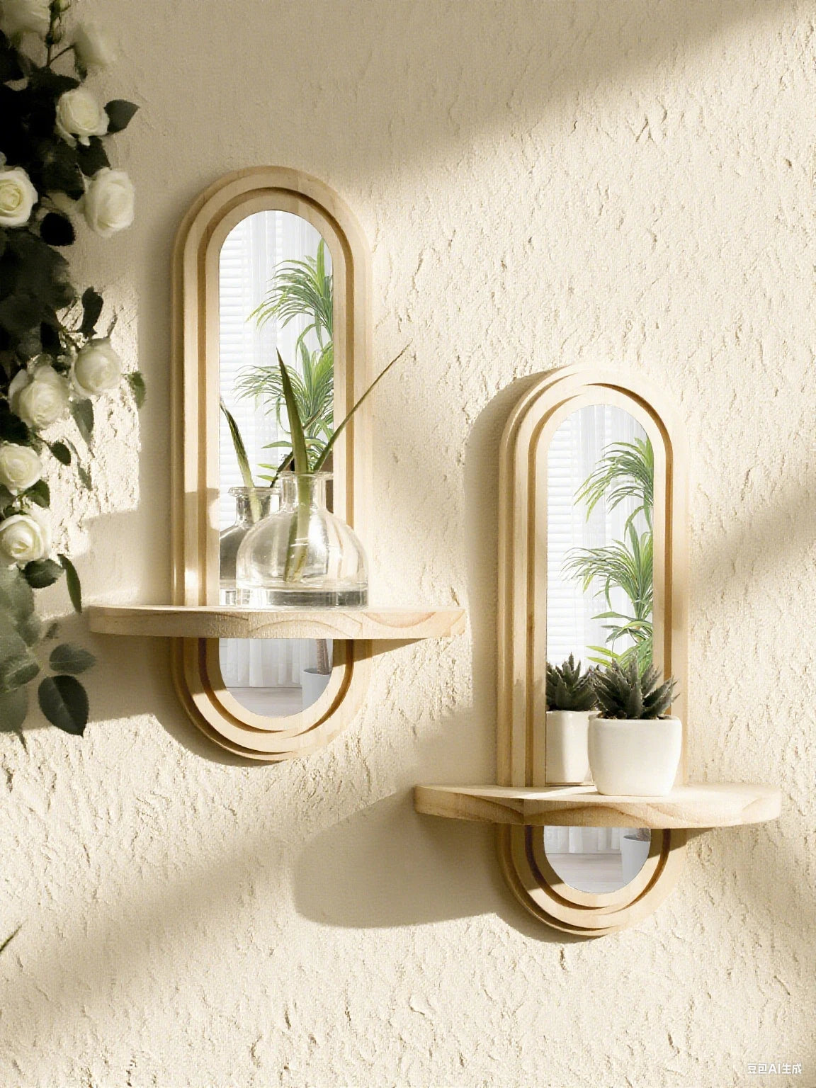 miroir étagère bois clair bohème fixation pratiqueintérieur deco salon chambre plantes stands