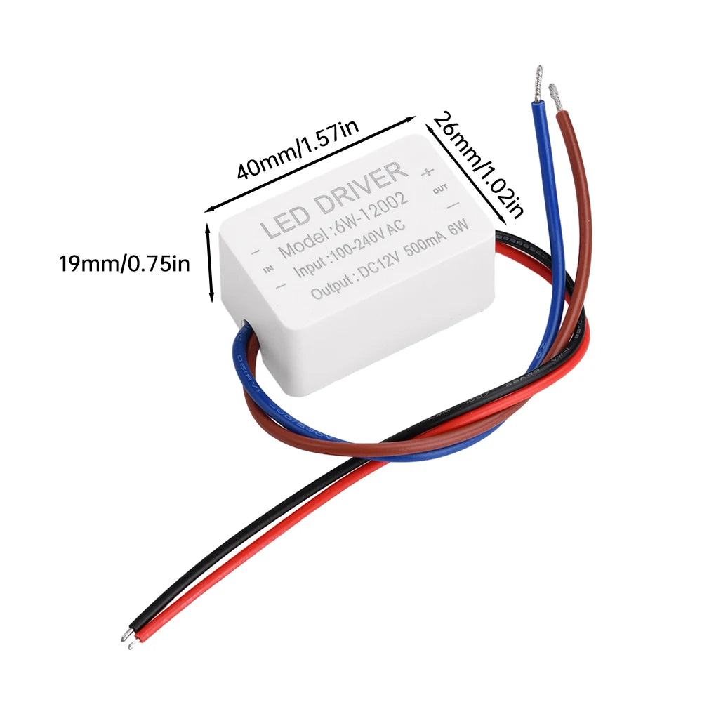 transformateur d'éclairage led 12v 6w blanc rectangulaire électronique câbles bleu rouge