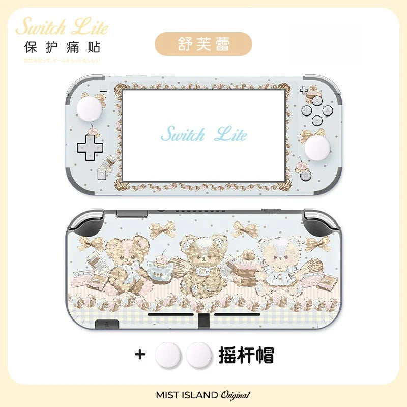 coque protection nintendo switch lite animaux mignons blanc rose bleu adhésif festive