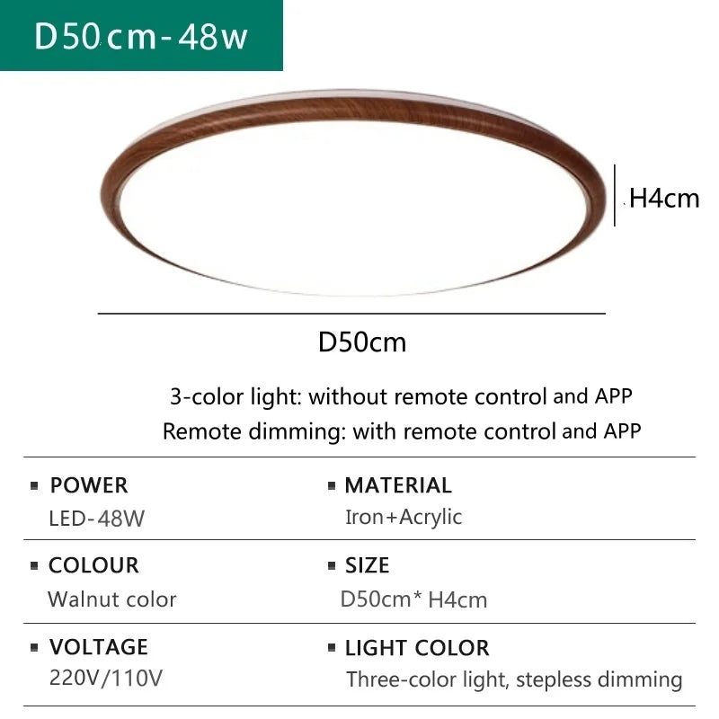 lampe moderne grain noyer acier poli télécommande variateur led