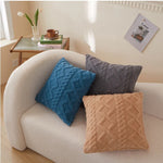 taies oreiller peluche jacquard géométrique couleurs rose beige bleu moderne salon chambre lit