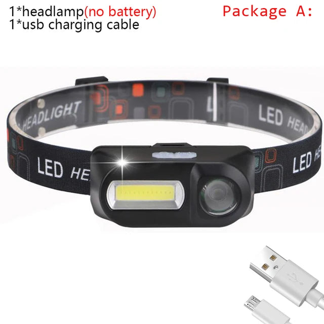 lampe frontale led noir bandeau ajustable 1500lm 2000lm 18650 batterie charge usb camping chasse