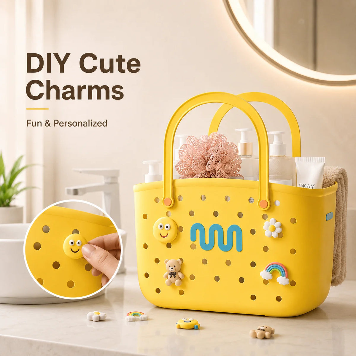 panier rangement douche bain organisation drain large capacité shampoing cosmétiques moderne vert jaune transparentTrou