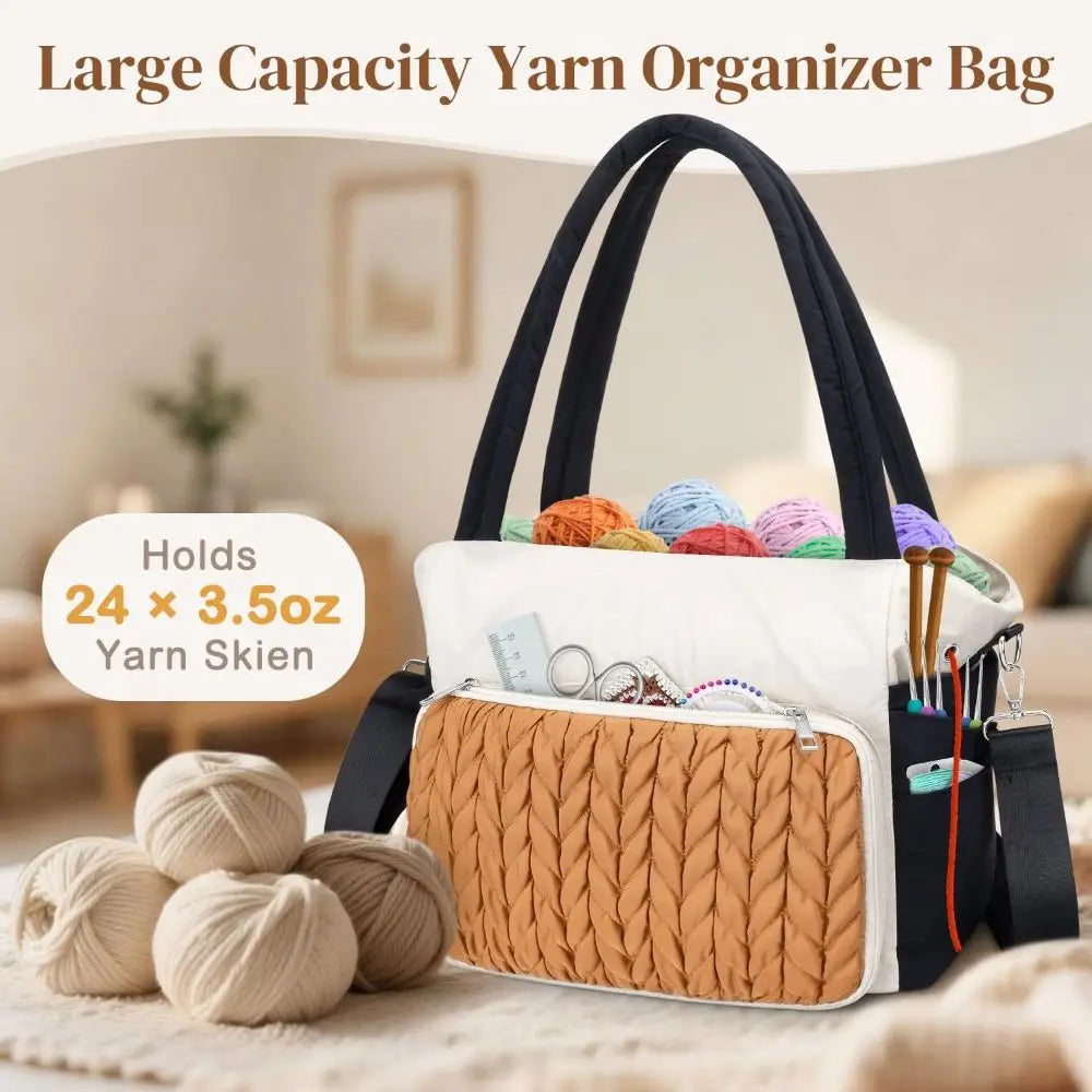 sac main marron beige corduroy vintage poignées élastiques poches zippées rangement laine multifonctionnel