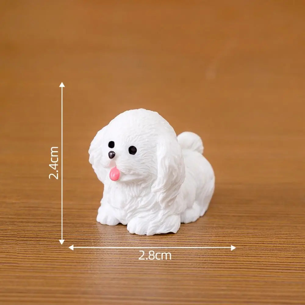 figurines chiens mignons résine cartoon peluche doux rose blanc marron gris