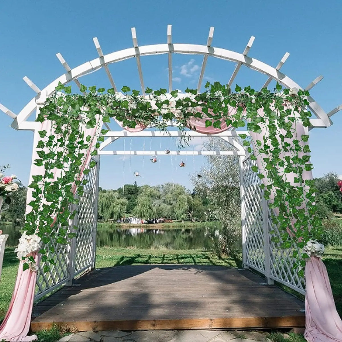 guirlande végétale artificielle feuilles vertes modernes extérieur intérieur décoration mariage fête prénuptiale accrochage simple