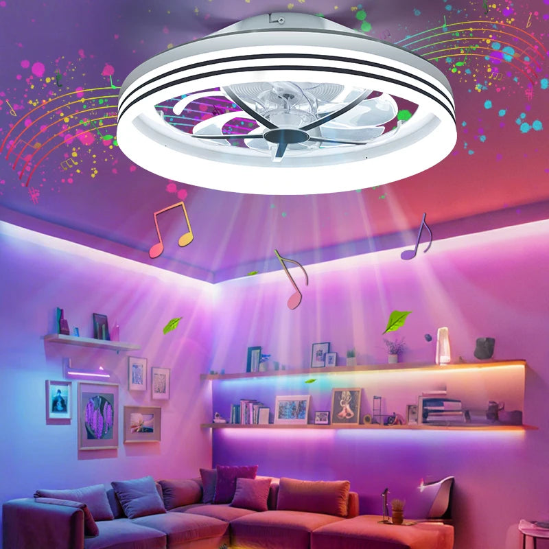 ventilateur lumière led télécommande modes modernes variateur intelligent salon chambre