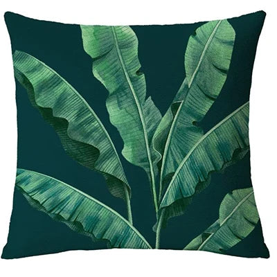 taies oreiller motif feuilles tropicales verte blanche modernes décoratives carrées 40x40cm 45x45cm